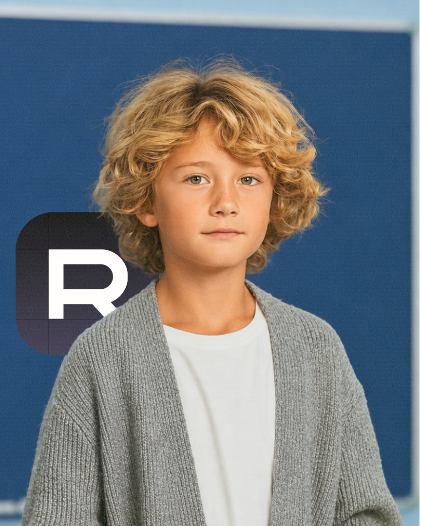 A student holding a tablet, from Recess Academy’s ad creative