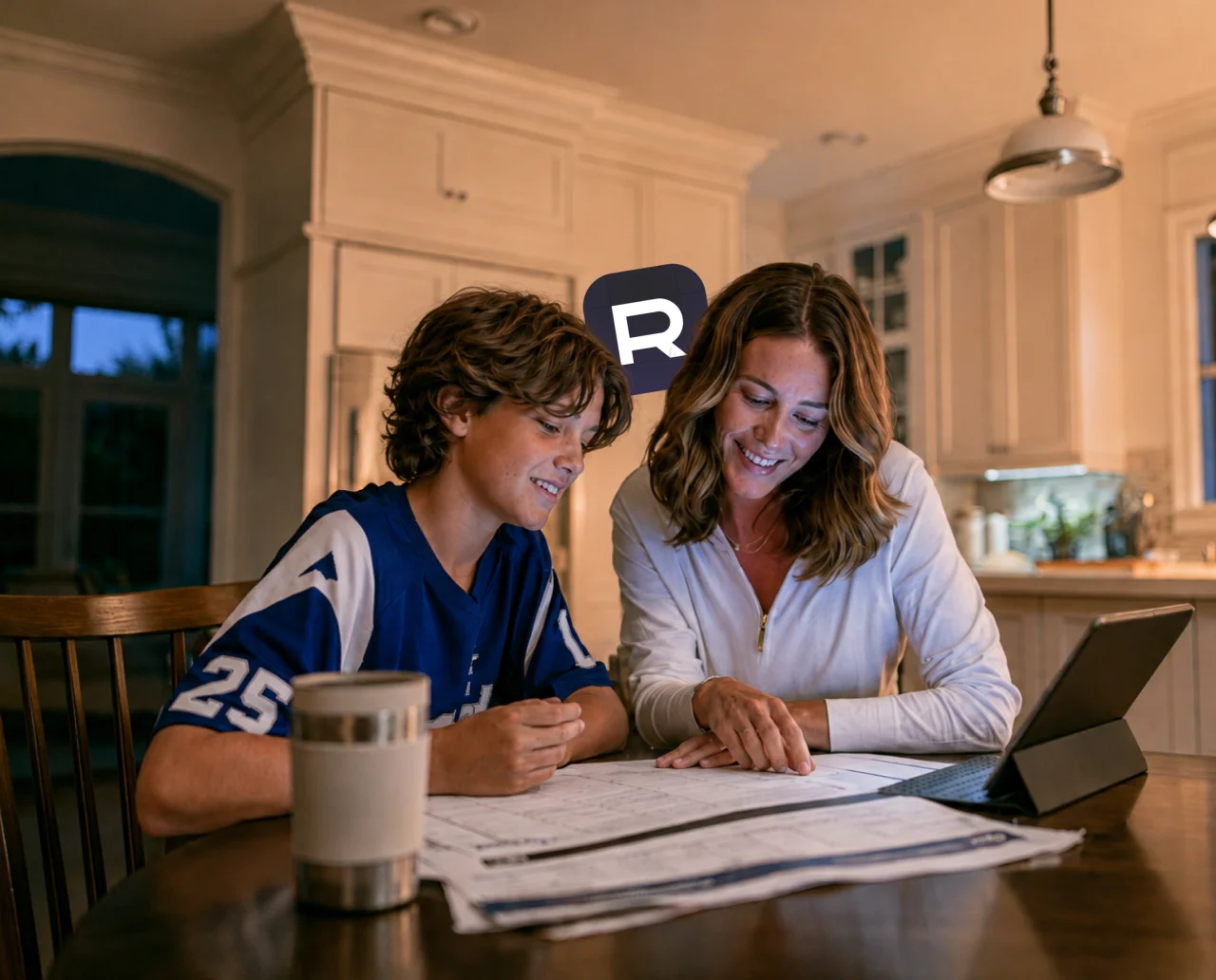 A parent and young athlete planning together at a laptop